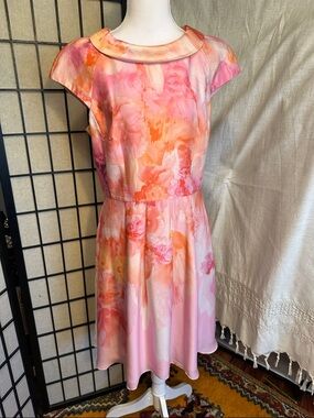 Ted Baker Pink Peach Floral Fit-and-Flare Midi Dress